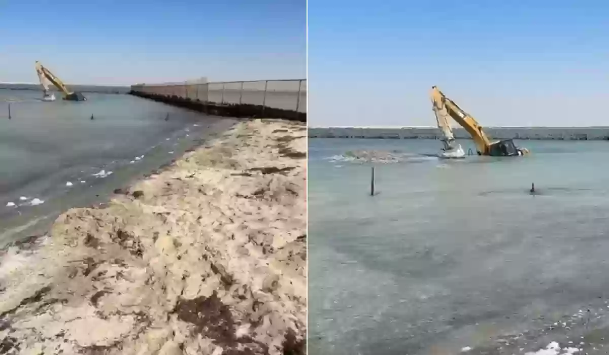 شاهد.. غرق جرافة في قطر يحير المغردين على تويتر.. كيف وصلت إلى هنا؟